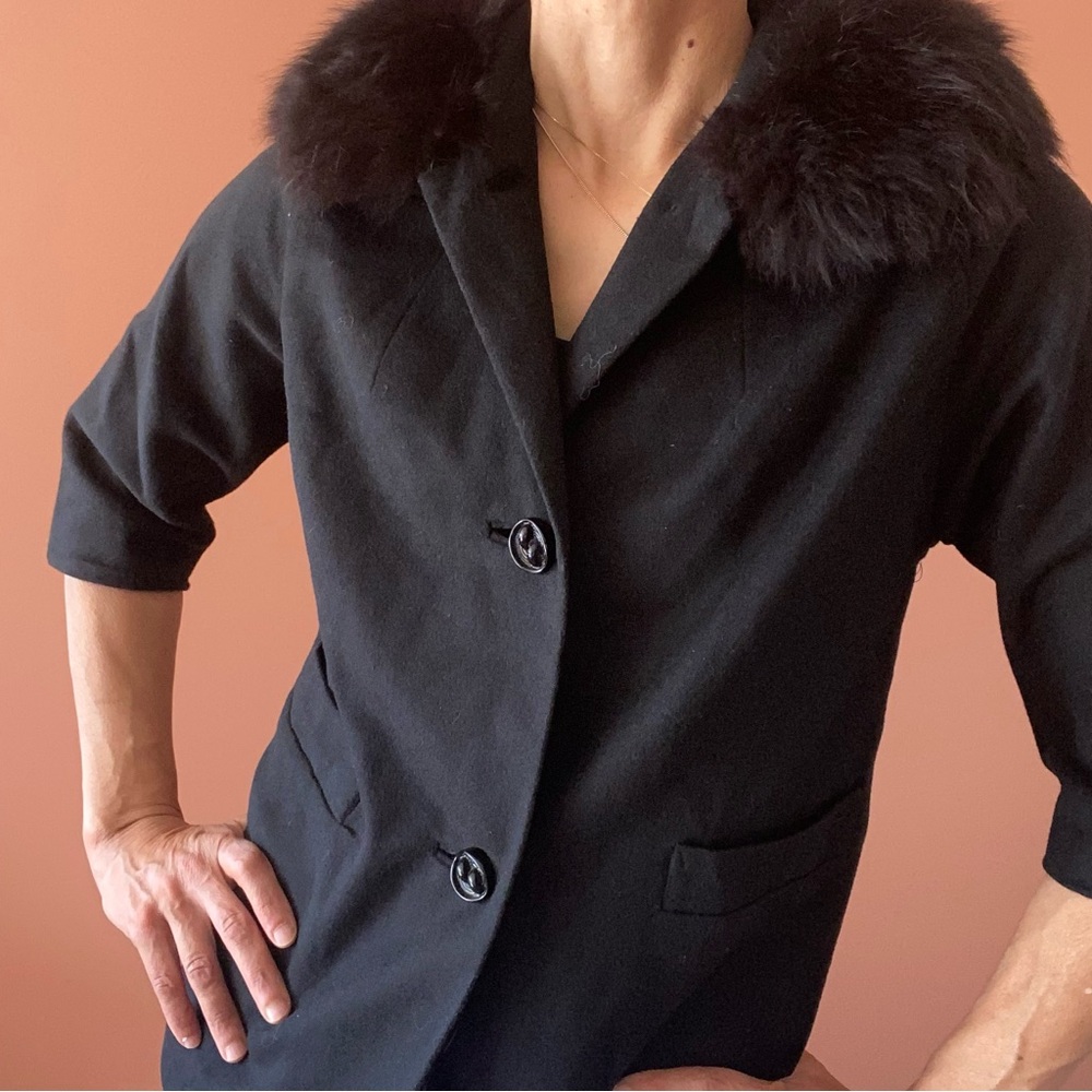 Vintage 1940’s Black Fur Collar Coat ILGWU Tag